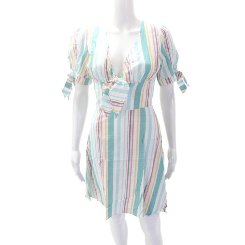 leRumi Womens Cotton Stripped Tie Front Maxi Dress White Blue Size XS